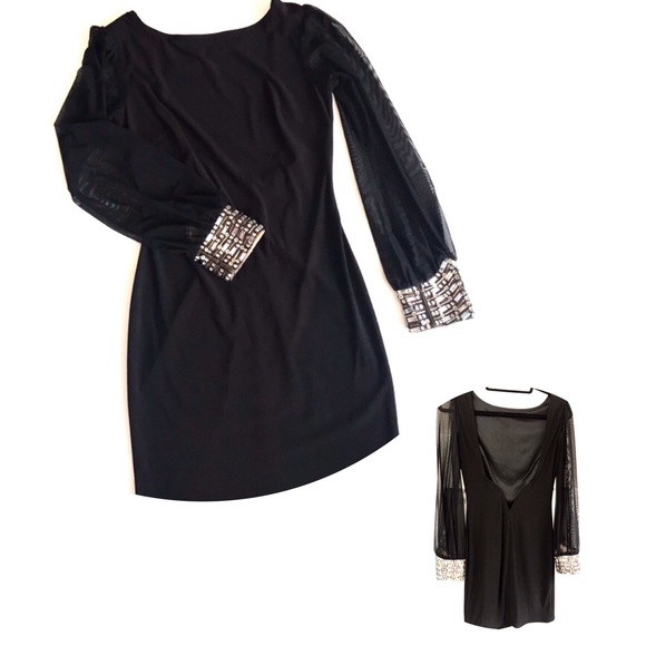 OPEN BACK - V SHAPE - DRESS WITH MESH SLEEVES - Picture 4 of 6